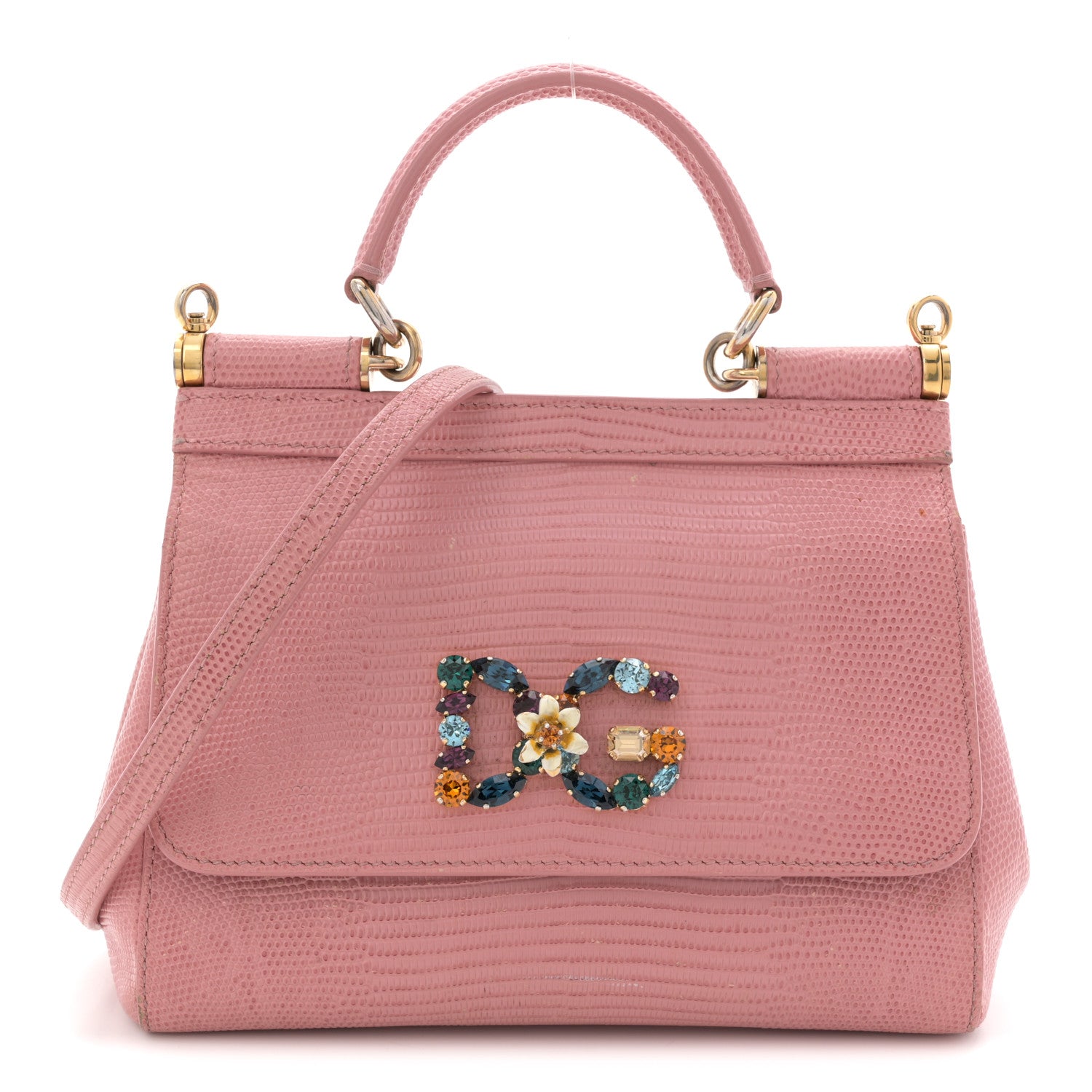 Dolce & Gabbana Stampa Iguana Crystal Small Miss Sicily Satchel Candy 1 of 15
