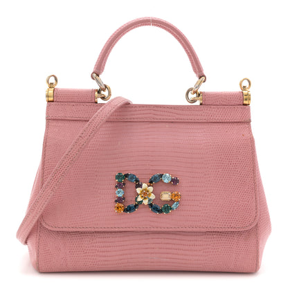Dolce & Gabbana Stampa Iguana Crystal Small Miss Sicily Satchel Candy 1 of 15