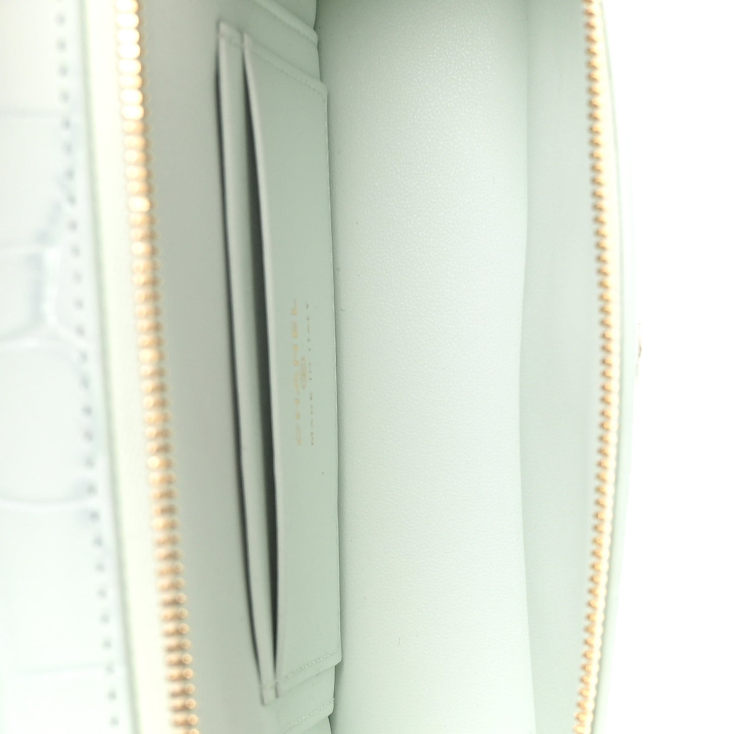 Calfskin Crocodile Embossed Crococo Top Handle Slim Vanity Case With Chain Light Blue