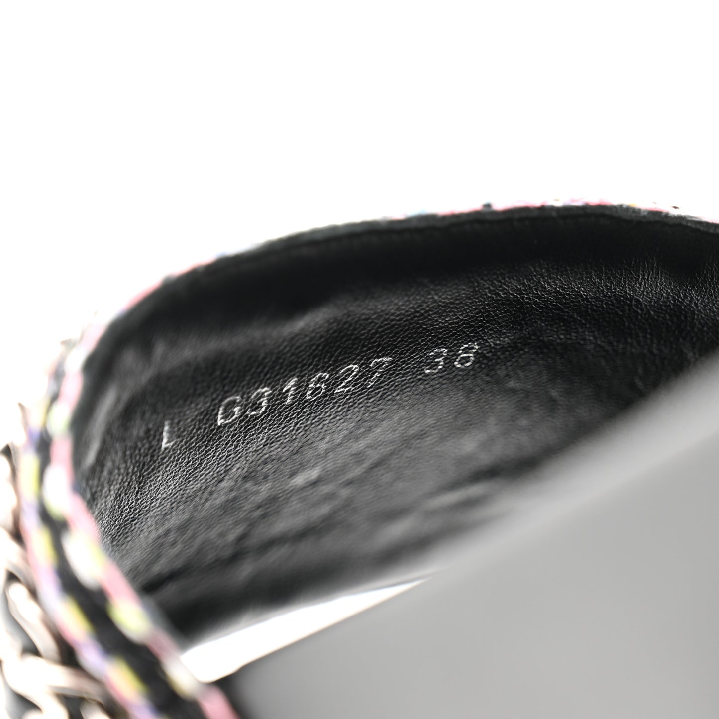 Tweed Lambskin Chain Flat Sandals 38 Black Multicolor