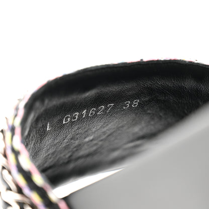 Chanel Tweed Lambskin Chain Flat Sandals 38 Black Multicolor 8 of 9