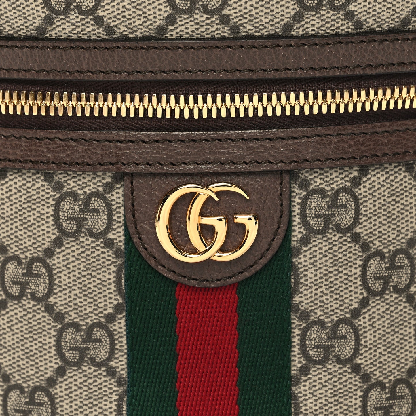 GG Supreme Monogram Textured Calfskin Web Ophidia Vanity Cosmetic Case Beige Ebony New Acero