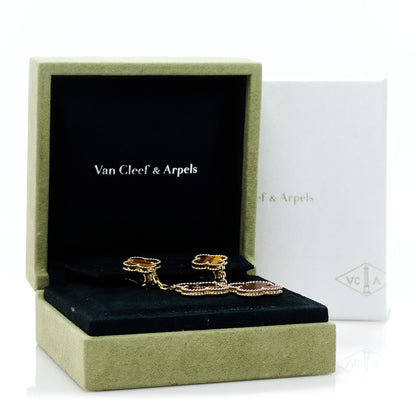 Van Cleef & Arpels 18K Yellow Gold Tiger Eye Carnelian 2 Motifs Magic Alhambra Earrings 5 of 5