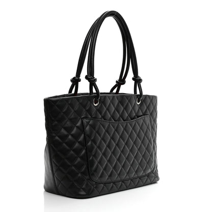 Chanel Calfskin Quilted Large Cambon Tote Black White 3 of 13