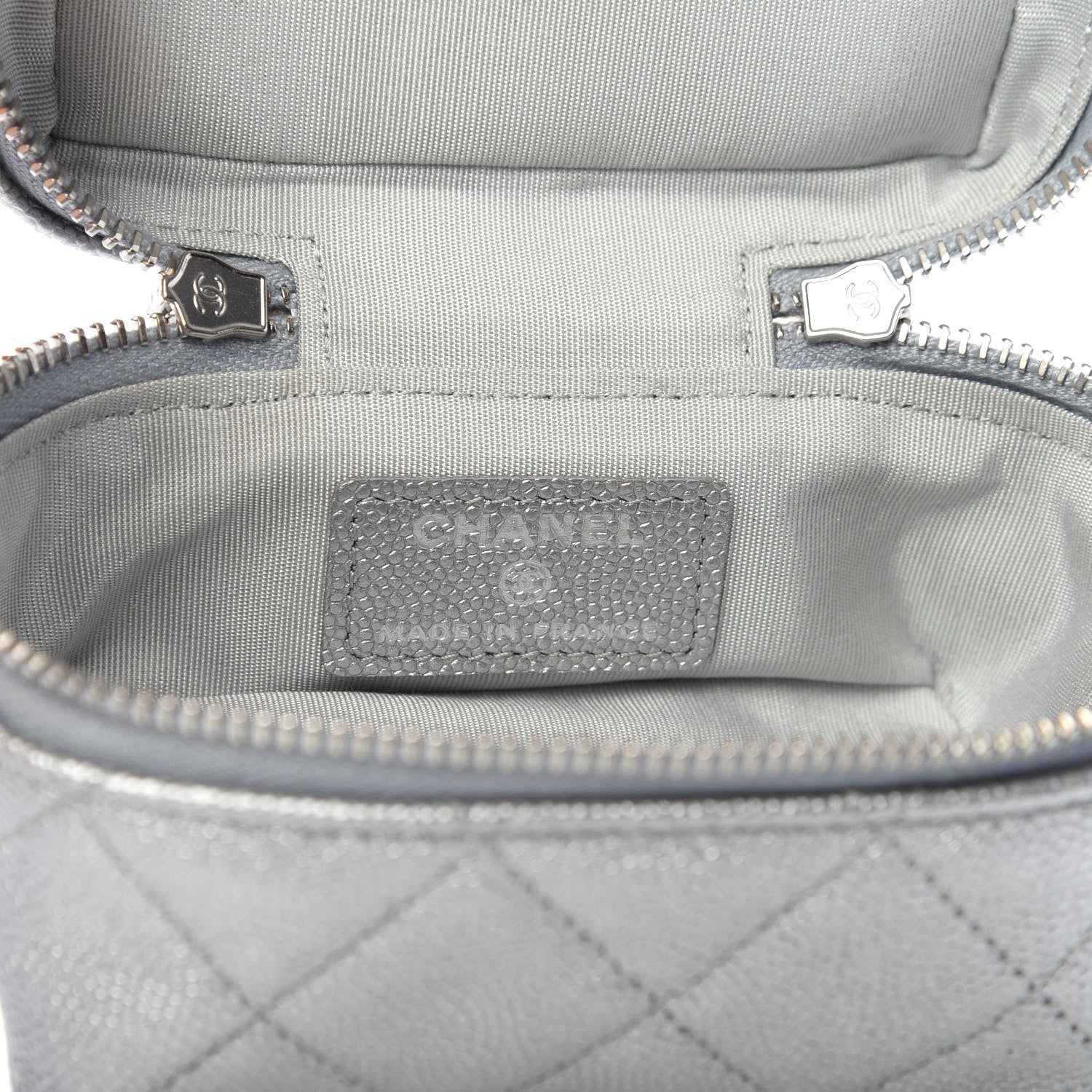Chanel Metallic Caviar Quilted Mini Top Handle Vanity With Chain Silver 6 of 10