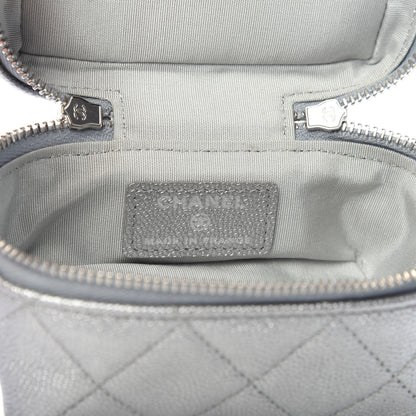 Chanel Metallic Caviar Quilted Mini Top Handle Vanity With Chain Silver 6 of 10