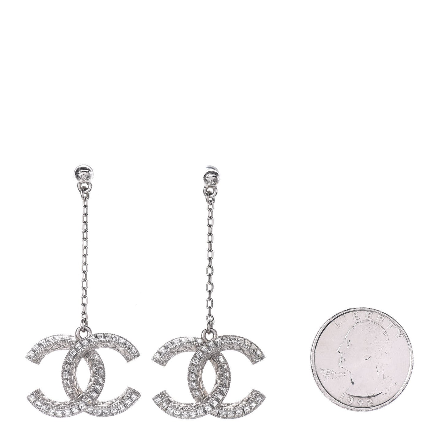 Baguette Crystal CC Drop Earrings Silver
