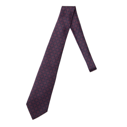 Hermes Printed Silk Mens Neck Tie Marine Rouge 1 of 4