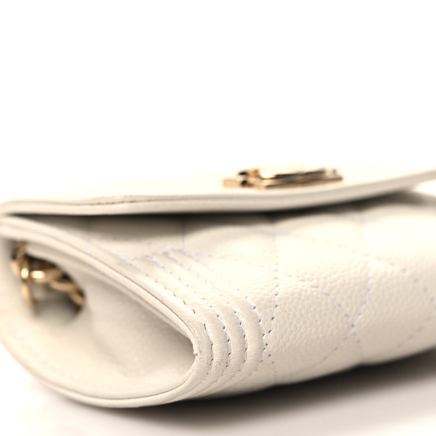 Caviar Quilted Boy Card Holder On Chain White