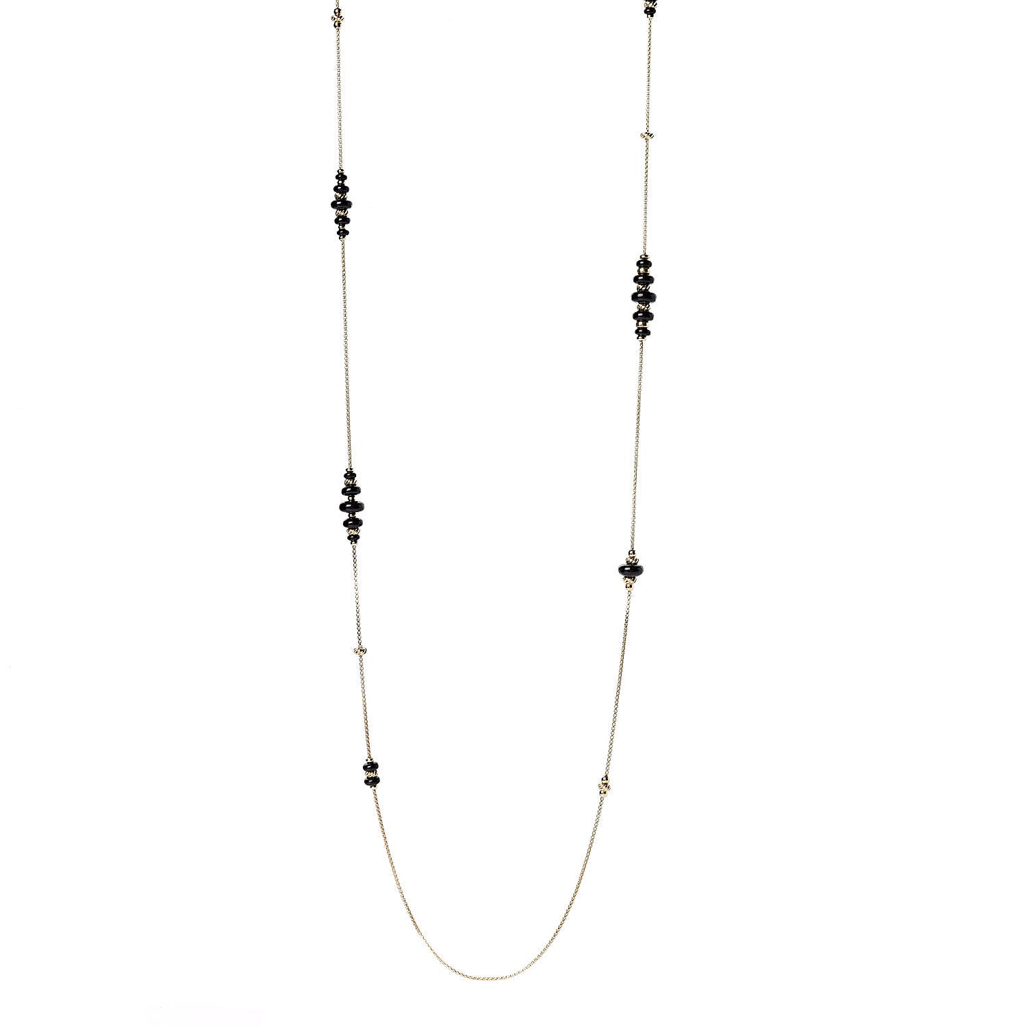 David Yurman 18K Yellow Gold Black Onyx Rio Rondelle Long Station Necklace 1 of 8