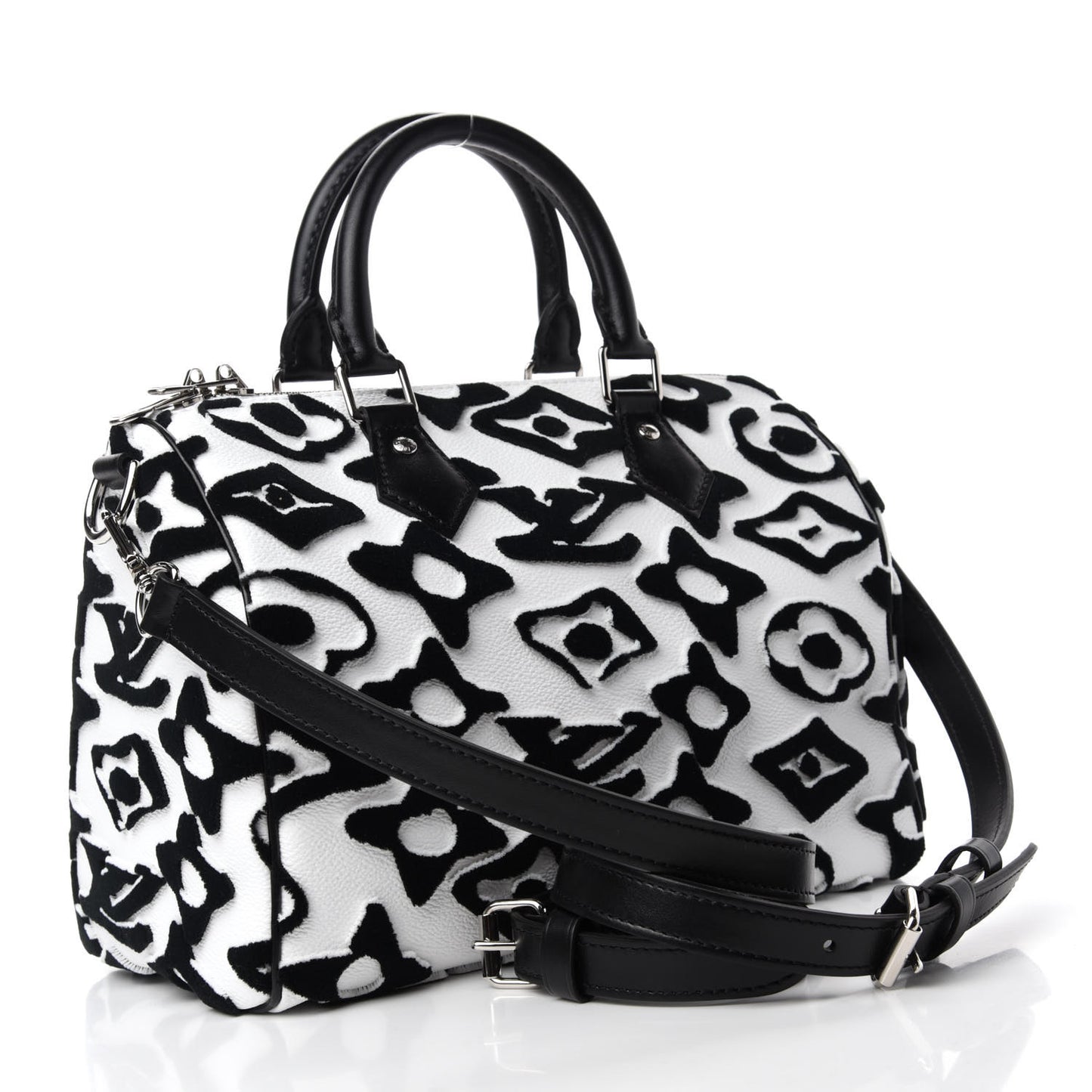 X UF Tufted Monogram Speedy Bandouliere 25 White Black