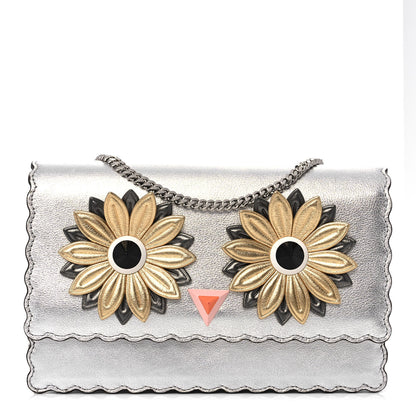 Fendi Metallic Vitello Hypnoteyes Scalloped Tube Wallet on Chain Silver 1 of 11