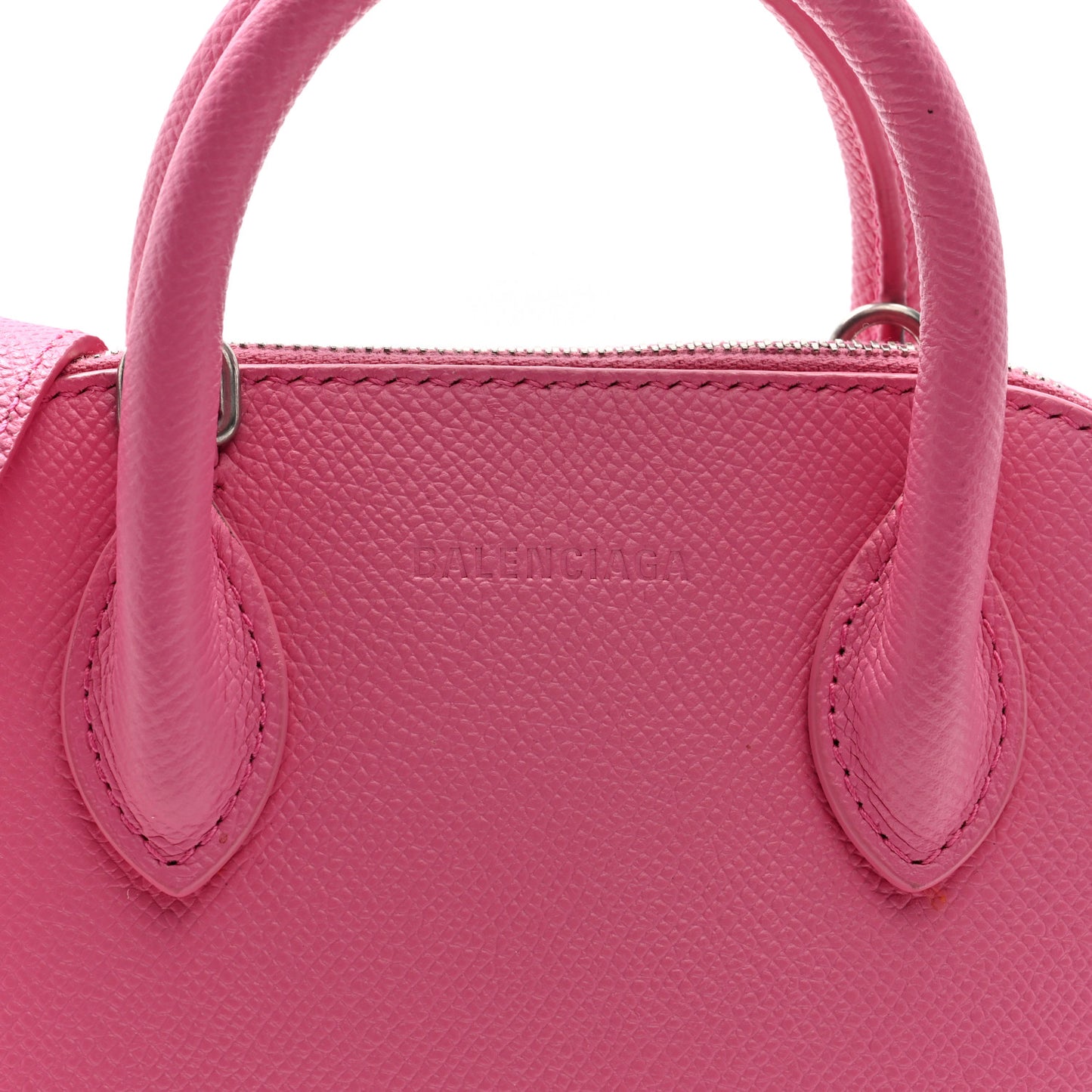 Signature Grained Calfskin Logo XXS Ville Top Handle Bag Rose Bubblegum Black