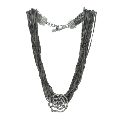 Chanel Ruthenium Crystal CC Camellia Multi Strand Necklace Dark Grey 3 of 5