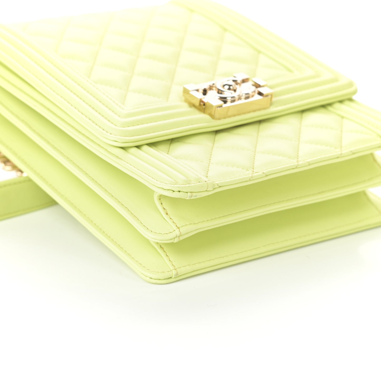 Calfskin Quilted North South Boy Flap Light Green