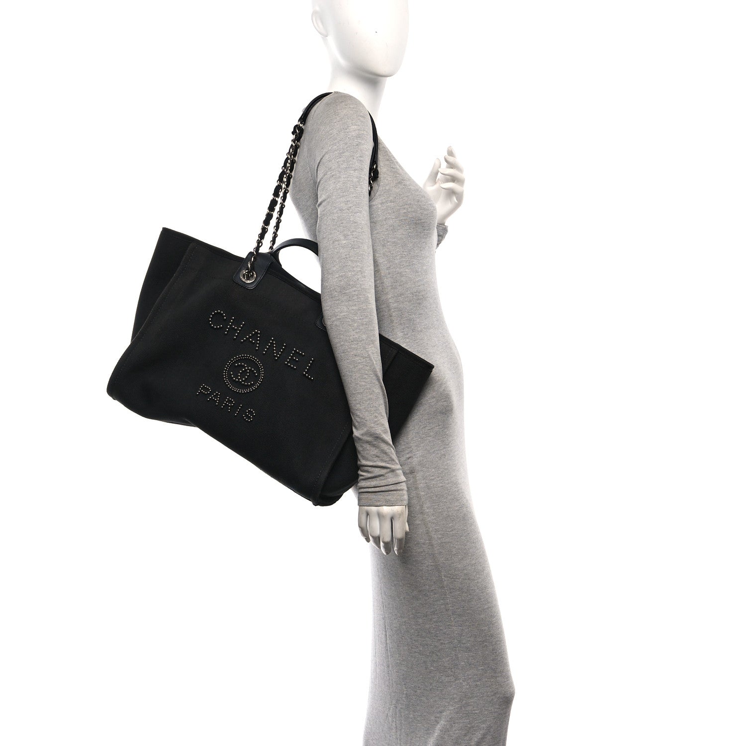 Chanel Canvas Pearl Medium Deauville Tote Black 2 of 10