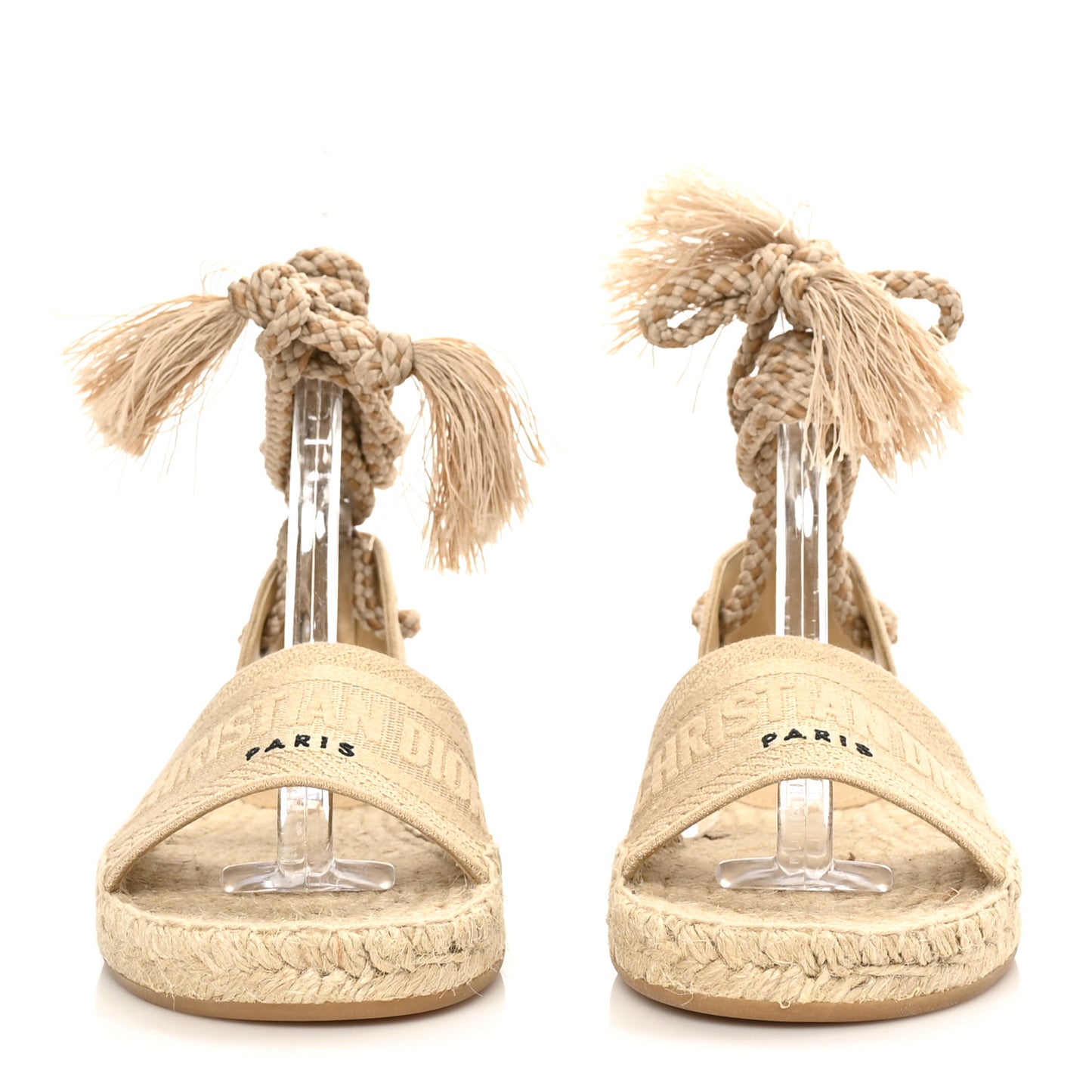 Canvas Embroidered Granville Ankle Tie Espadrille Flat Sandals 38 Cream