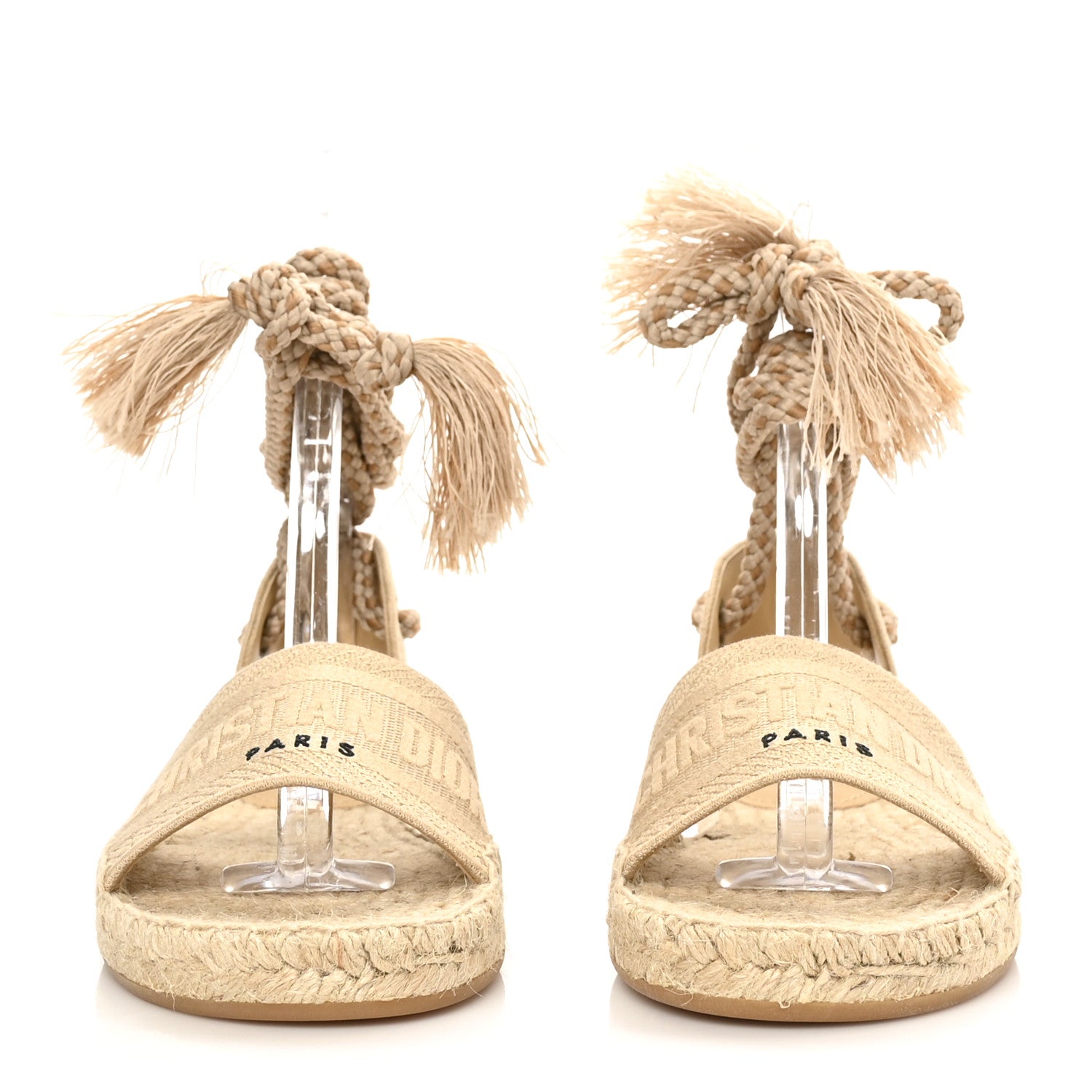 Christian Dior Canvas Embroidered Granville Ankle Tie Espadrille Flat Sandals 38 Cream 2 of 8