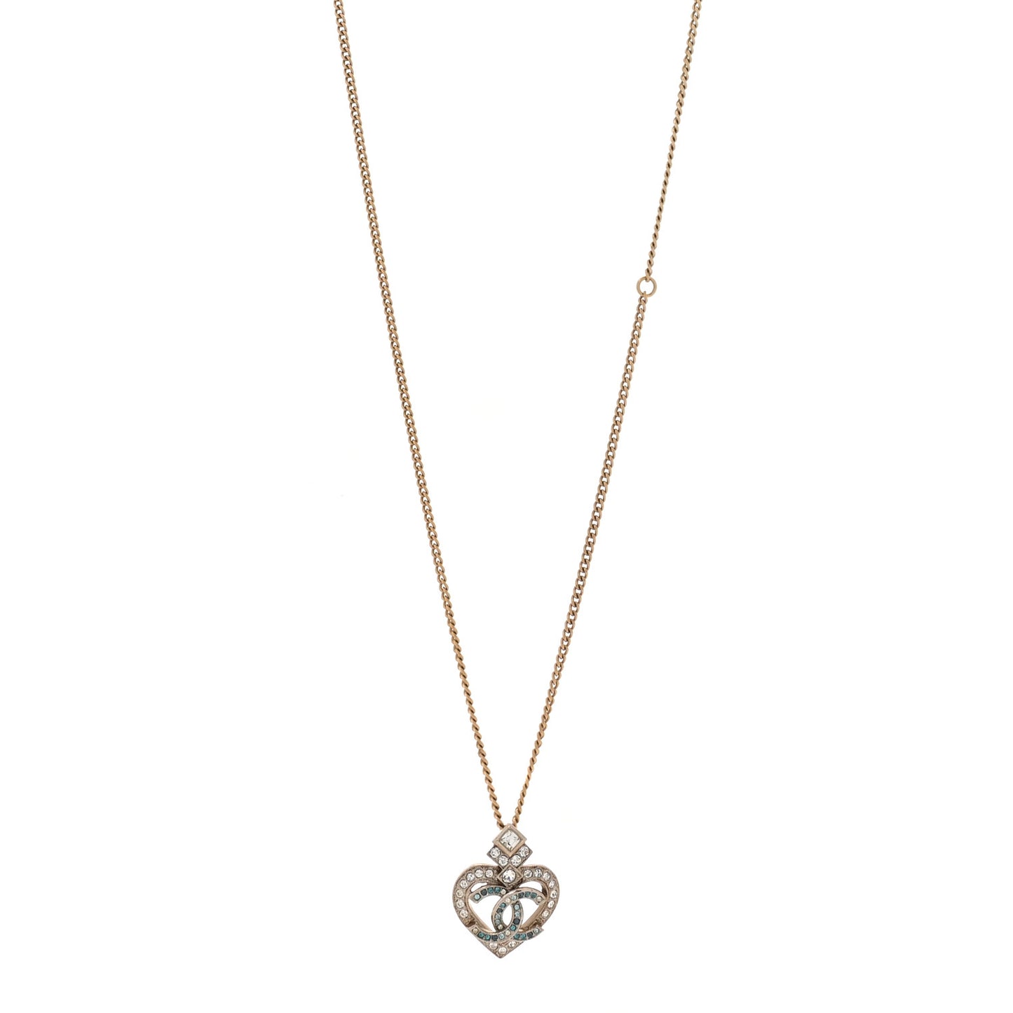 Crystal Heart CC Pendant Necklace Gold Silver Blue
