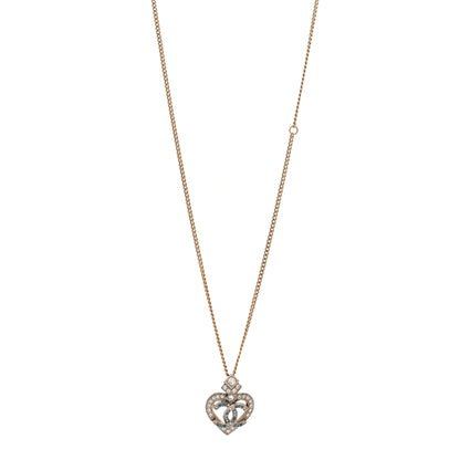 Chanel Crystal Heart CC Pendant Necklace Gold Silver Blue 1 of 5