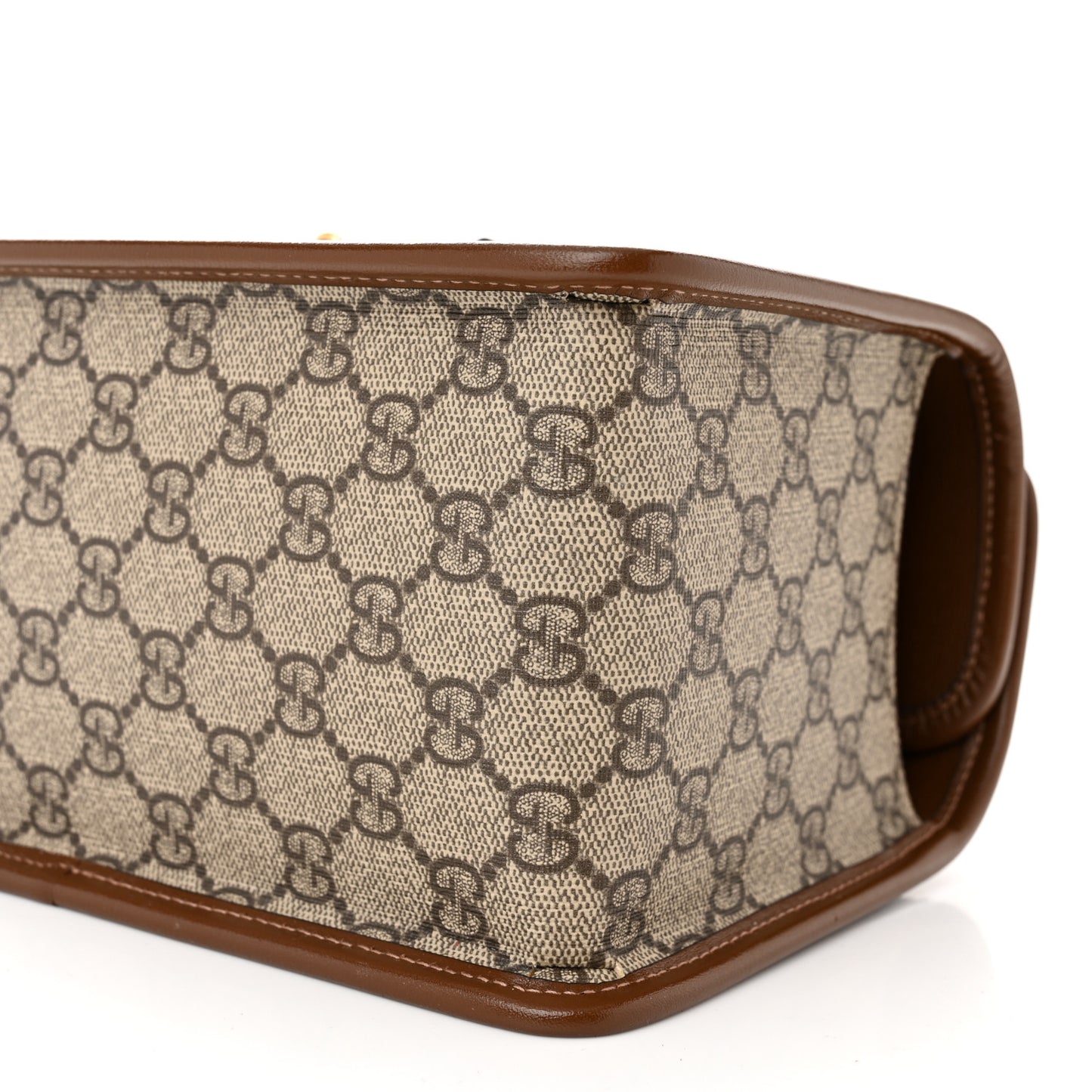 GG Supreme Monogram Azalea Calfskin Mini Horsebit 1955 Foldover Top Handle Bag Beige Ebony Brown Sugar