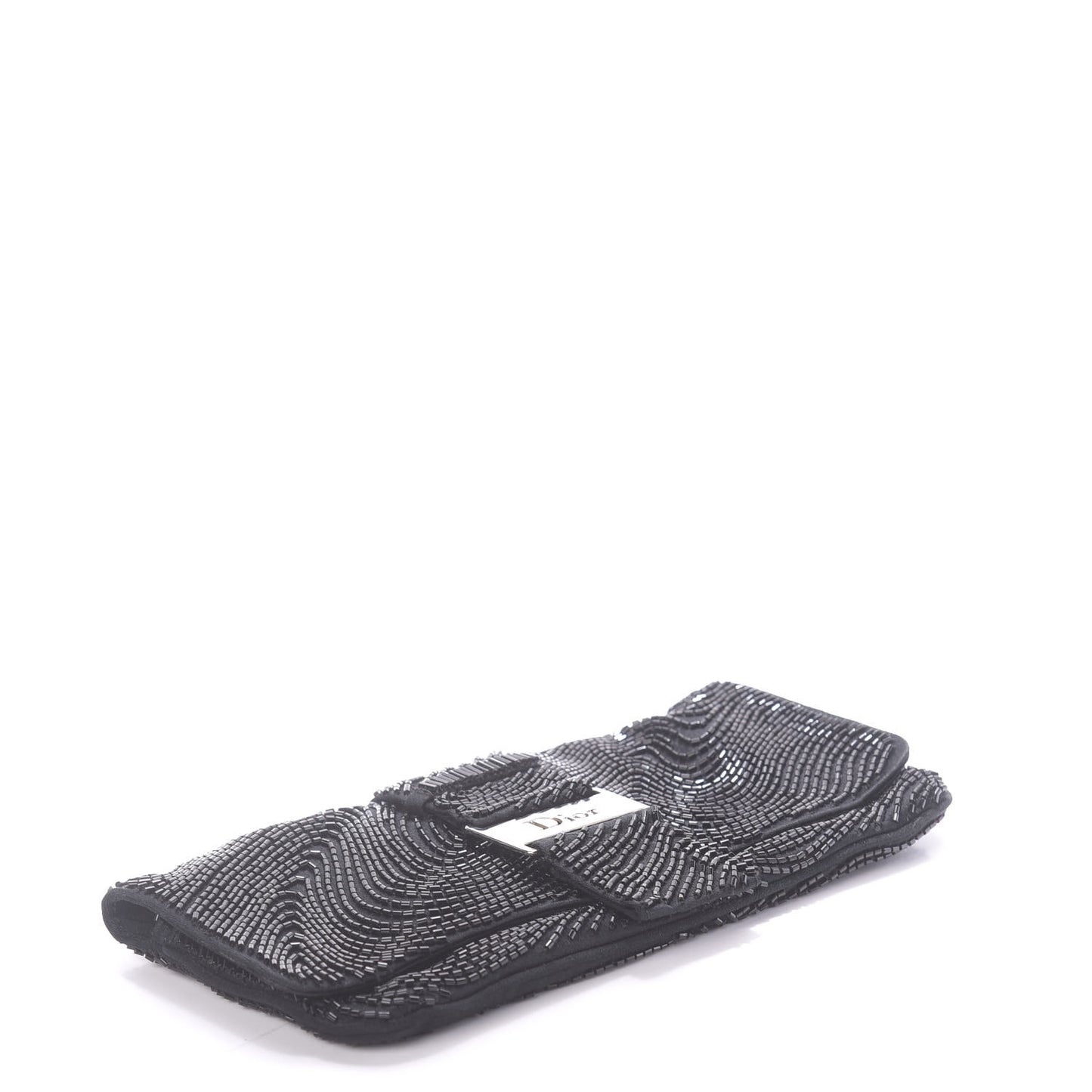Satin Beaded Flap Clutch Black