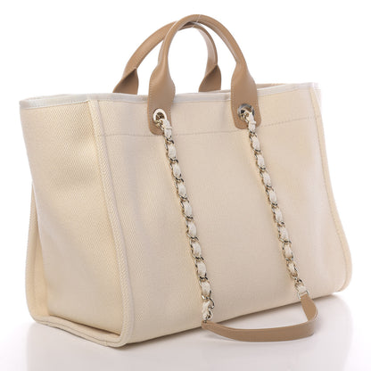 Chanel Canvas Pearl Medium Deauville Tote Ecru Beige 2 of 9
