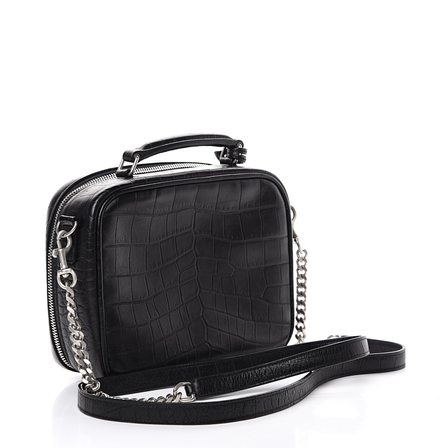 Calfskin Crocodile Embossed Monogram Lunch Box Bag Black