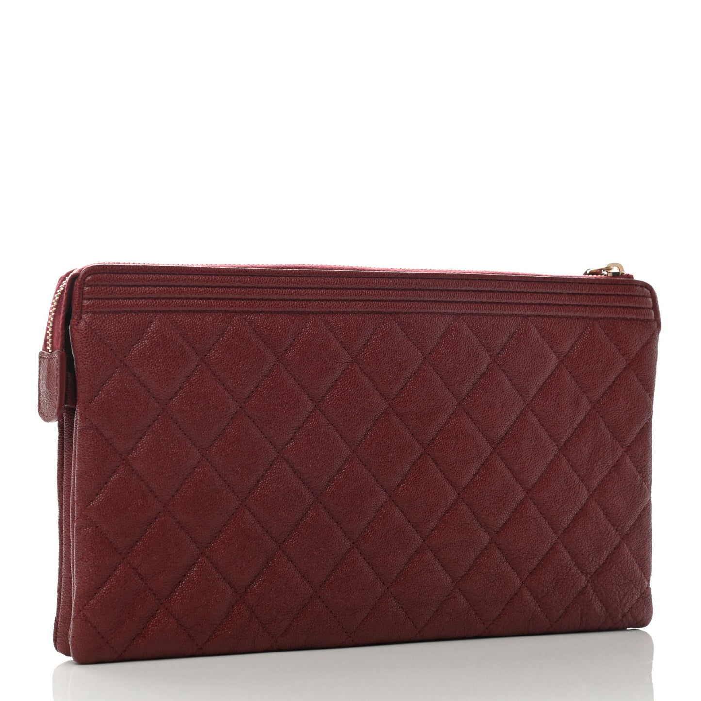 Caviar Quilted Small Zipped Boy Pouch Burgundy