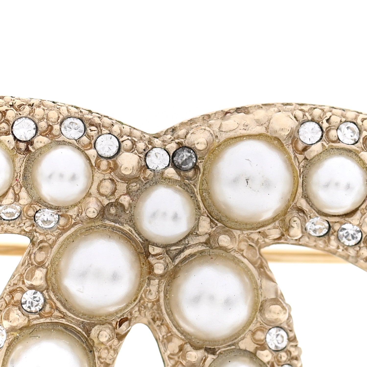Chanel Metal Crystal Graduated Pearl CC Brooch Gold 5 of 5