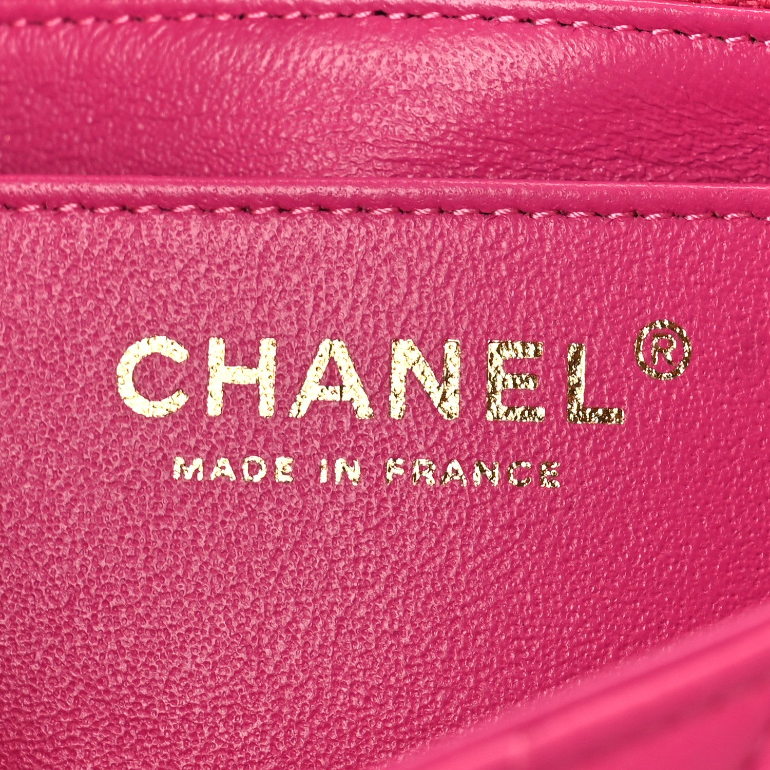 Chanel Lambskin Chevron Quilted Mini Rectangular Flap Dark Pink 6 of 9