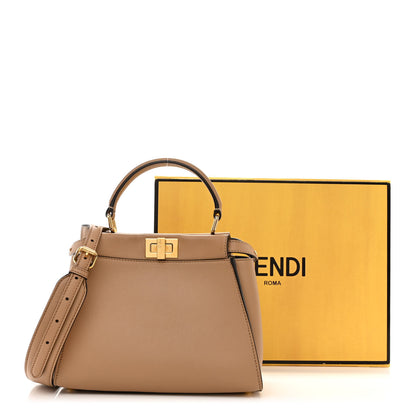 Fendi Vitello Seta Nabuk Pequin Mini Peekaboo Iconic Satchel Cuoio Tobacco Moro 11 of 11