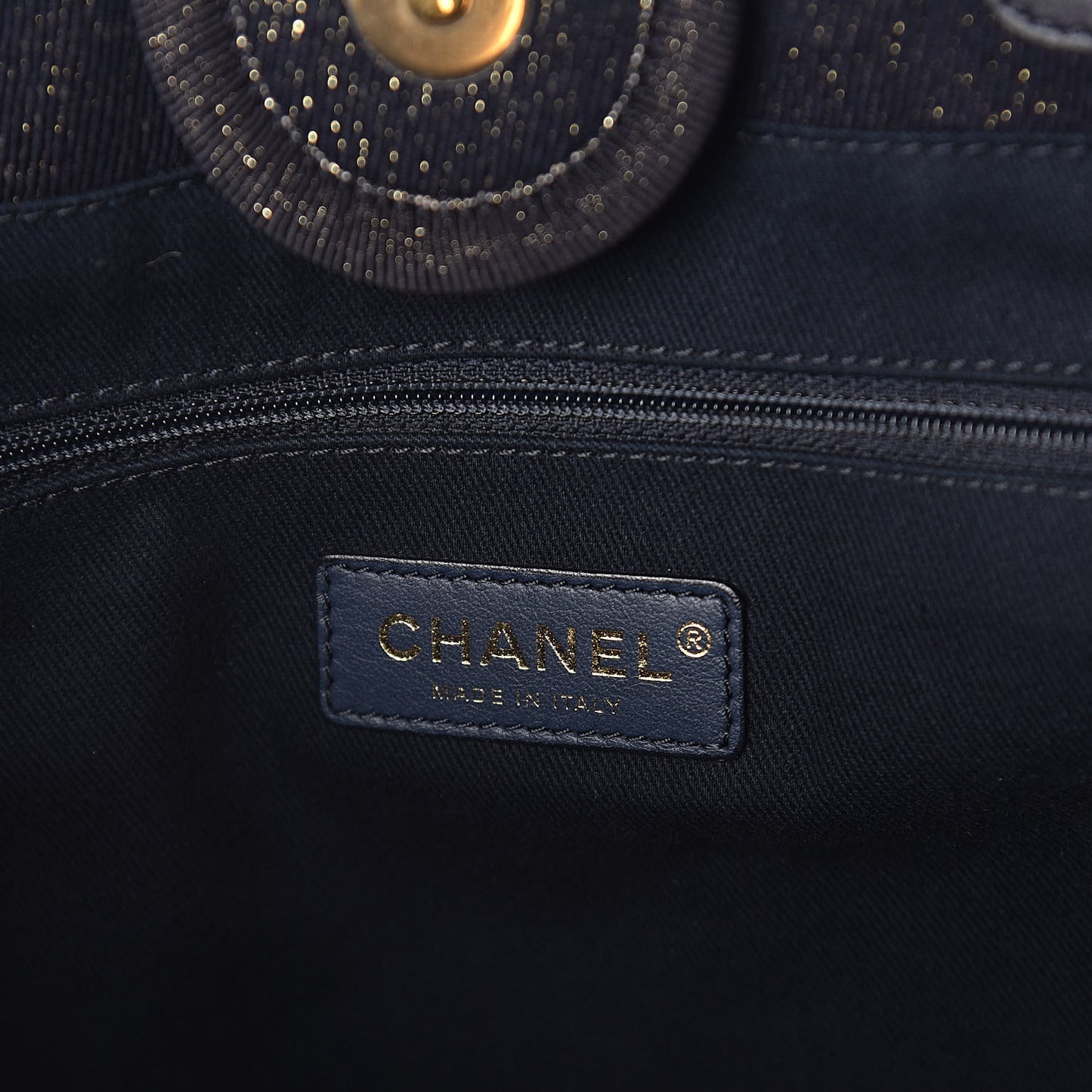Lurex Canvas Small Deauville Tote Navy Blue Gold