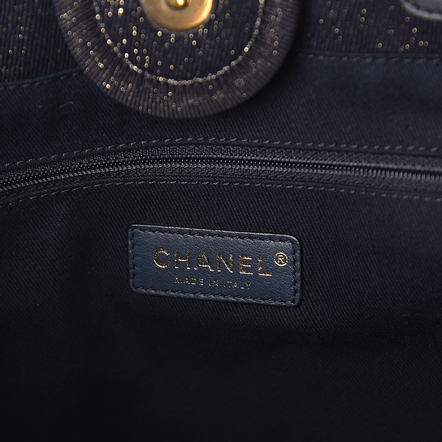 Chanel Lurex Canvas Small Deauville Tote Navy Blue Gold 6 of 10