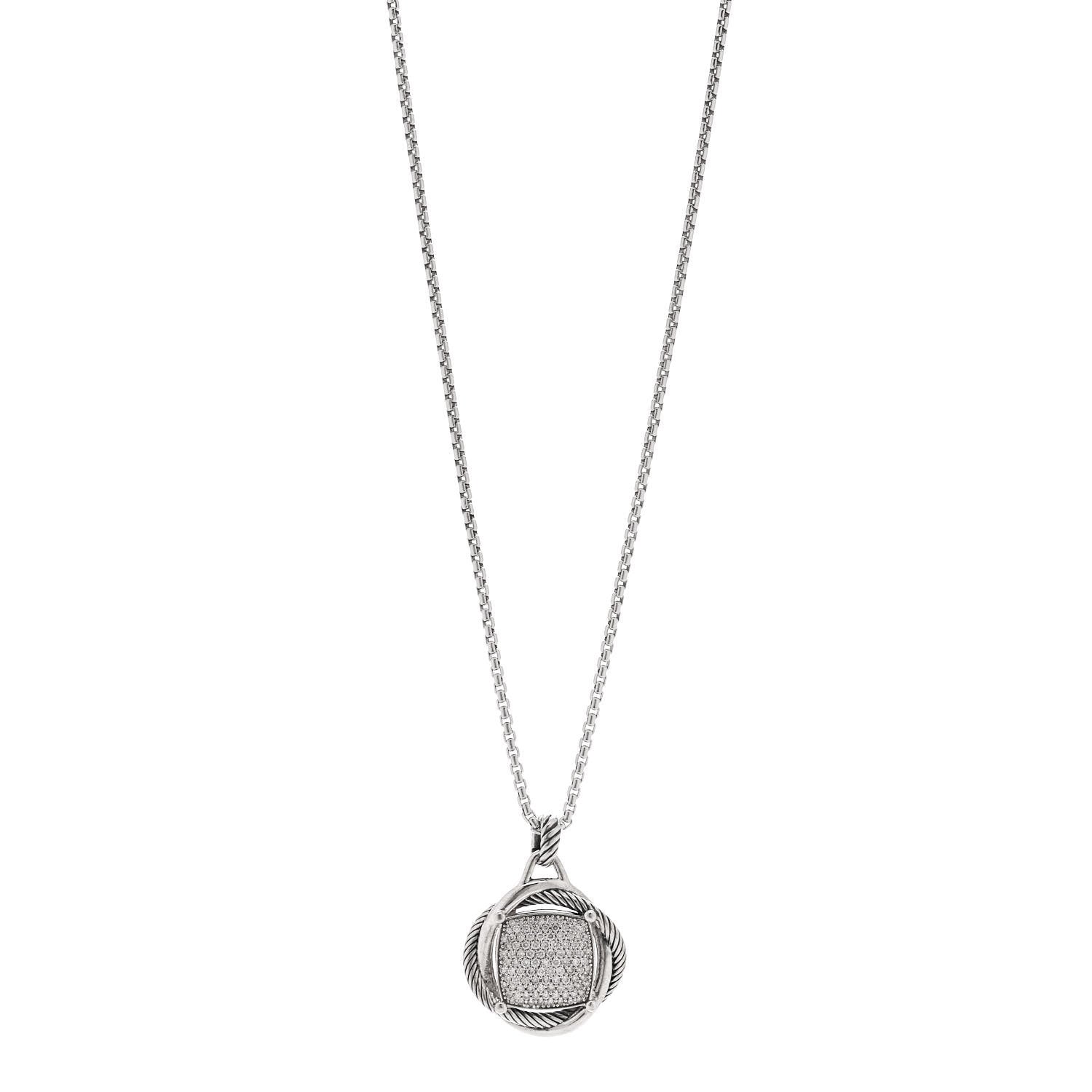 David Yurman Sterling Silver Diamond 32mm Infinity Pendant Necklace 1 of 4
