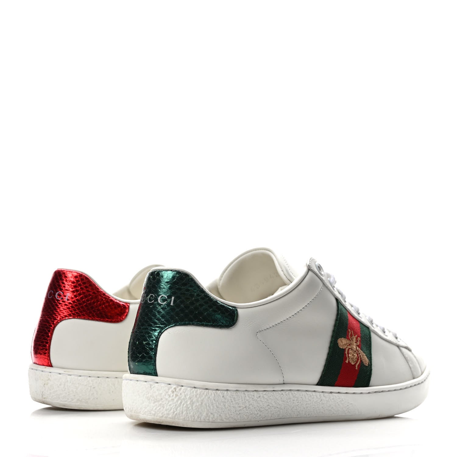 Gucci Calfskin Ayers Bee Embroidered Womens Ace Sneakers 37 White Green 4 of 9