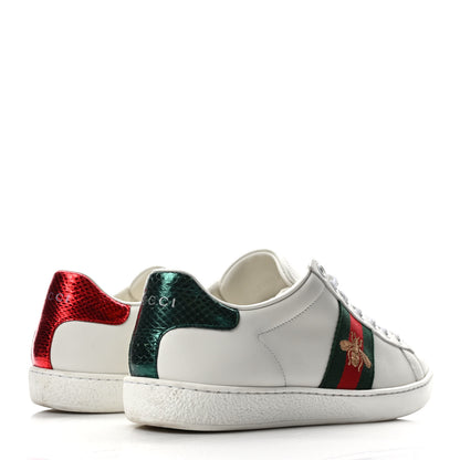 Gucci Calfskin Ayers Bee Embroidered Womens Ace Sneakers 37 White Green 4 of 9