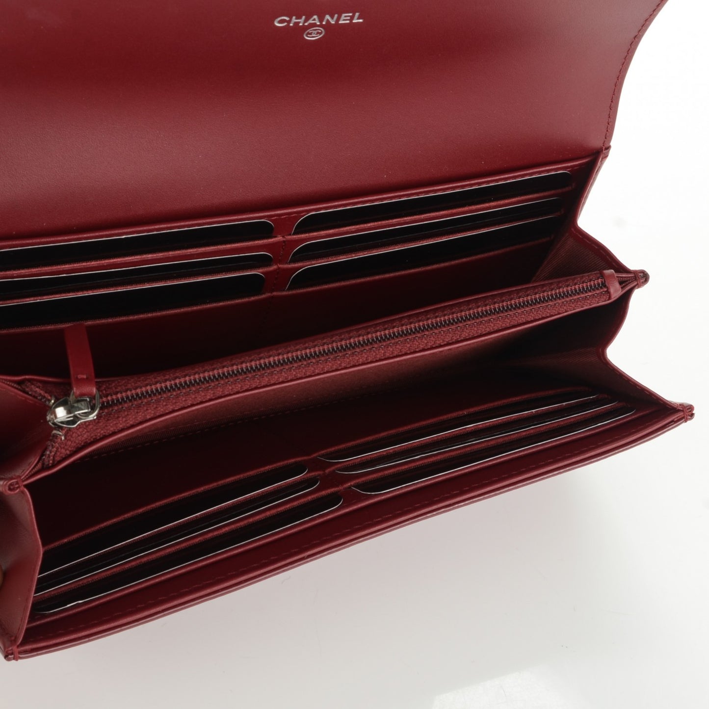 Patent Caviar Timeless CC Large Gusset Flap Wallet Burgundy