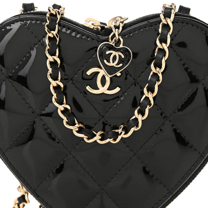 Chanel Patent Calfskin Resin Quilted CC Heart Clutch With Chain Black 12 of 18