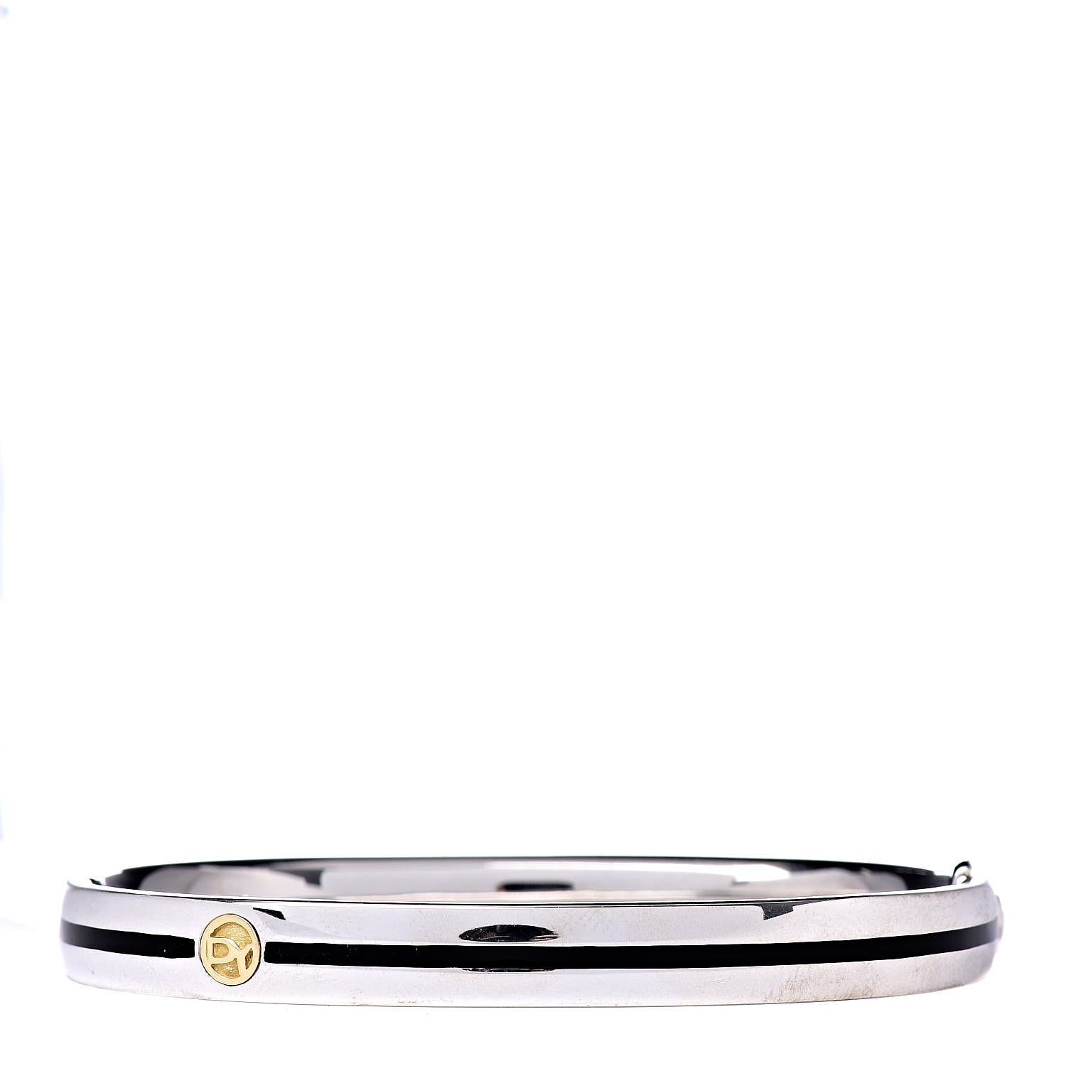 David Yurman Sterling Silver 18K Yellow Gold Black Enamel DY Logo Bracelet 1 of 5