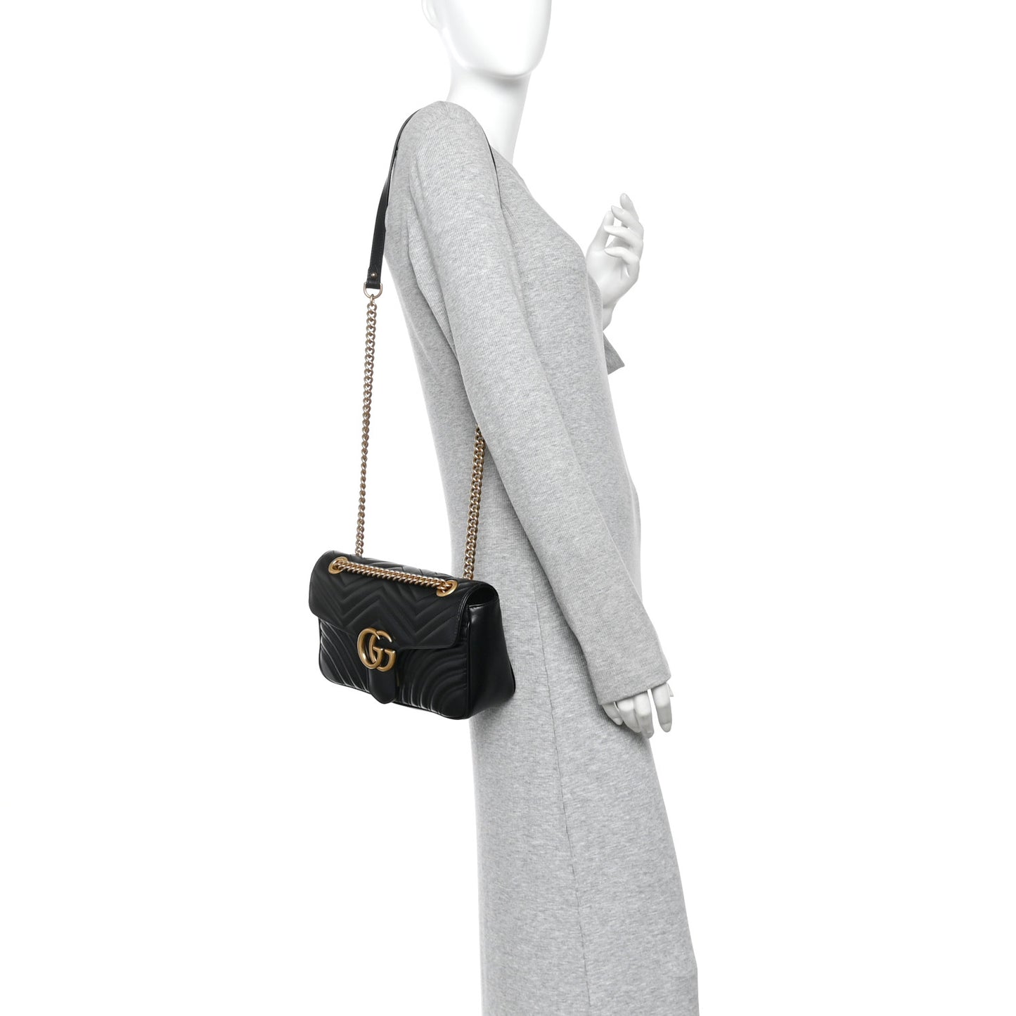 Calfskin Matelasse Small GG Marmont Shoulder Bag Black