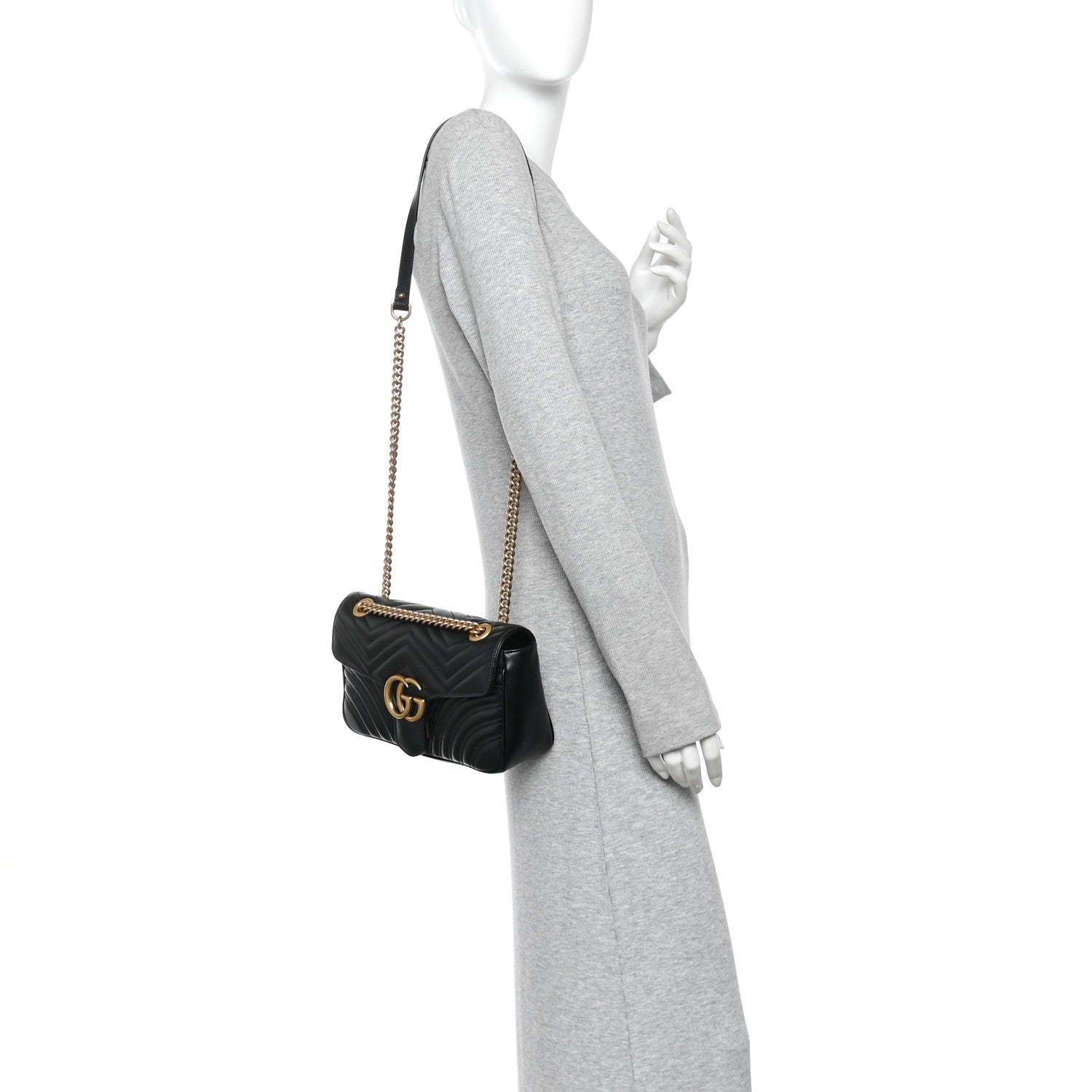 Gucci Calfskin Matelasse Small GG Marmont Shoulder Bag Black 2 of 11
