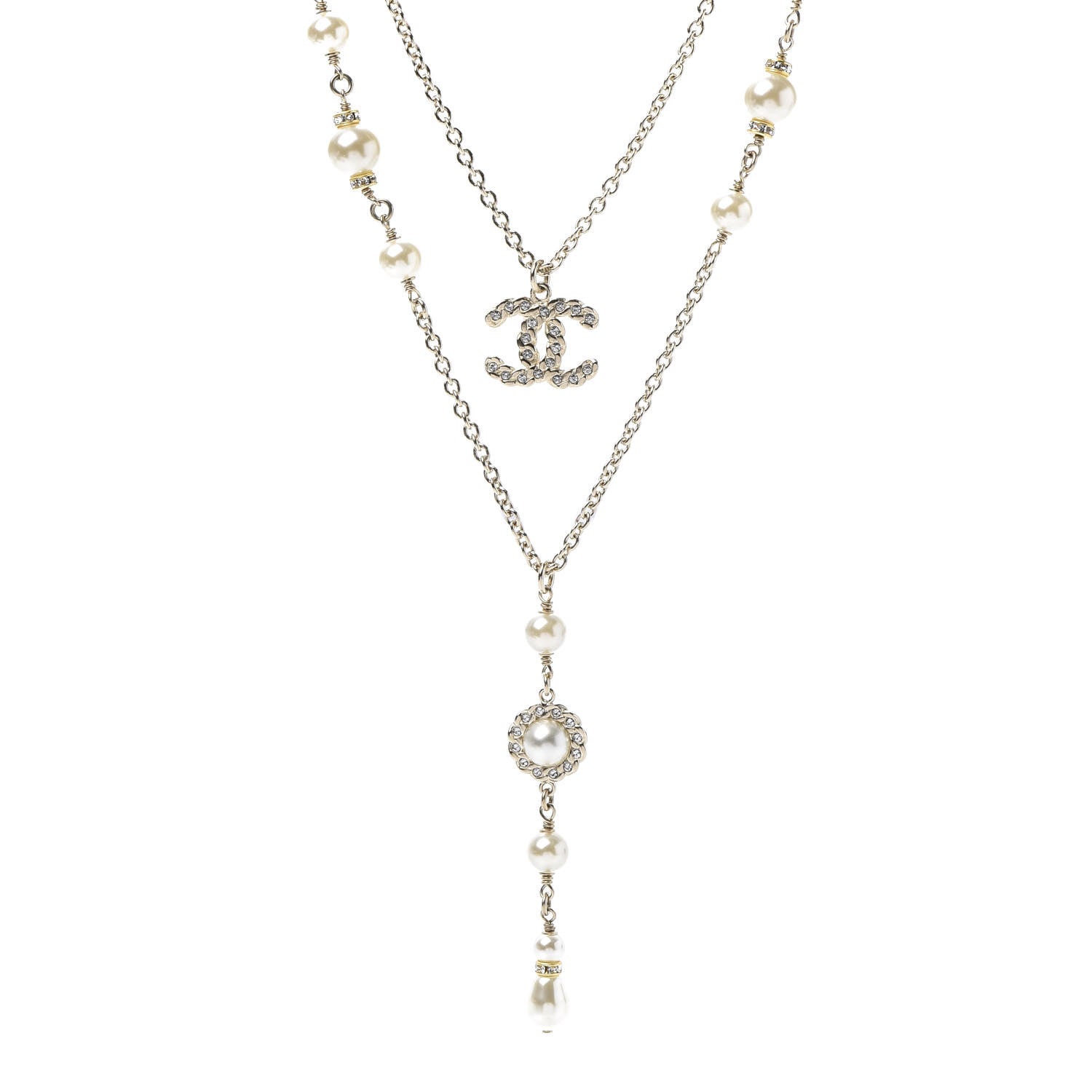 Chanel Crystal Pearl Pearls Coronation CC Layered Necklace Gold 1 of 7