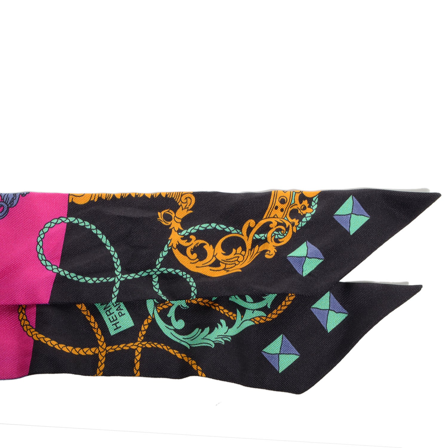 Hermes Silk Tours de Cles Twilly Noir Fuchsia Vert 6 of 7