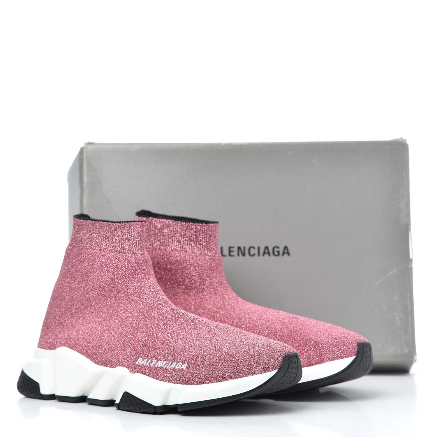 Balenciaga Laminated Knit Bi-Color Sole Womens Speed Sneakers 40 Pink White Black 9 of 9