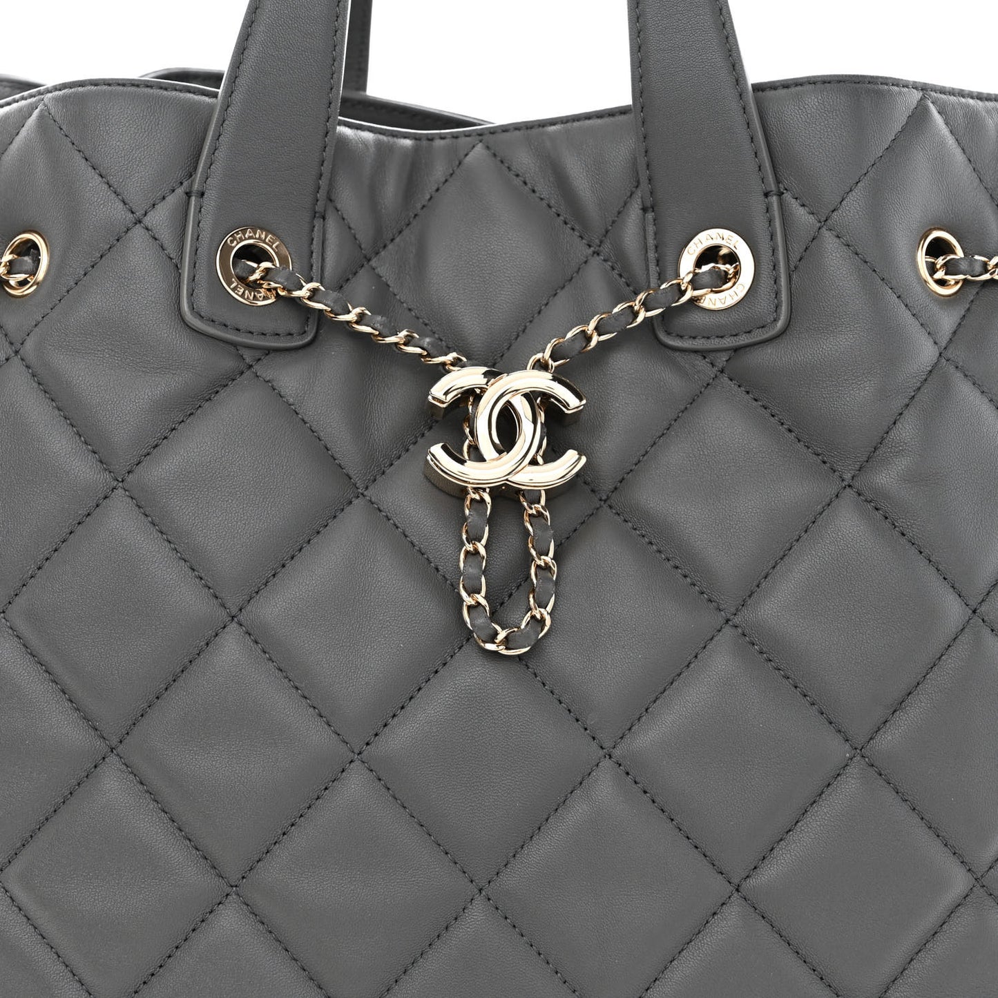Lambskin Quilted CC Dweller Drawstring Tote Grey