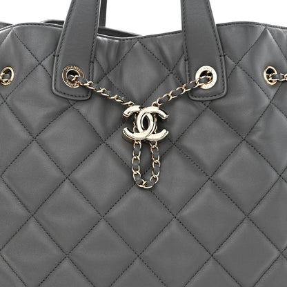 Chanel Lambskin Quilted CC Dweller Drawstring Tote Grey 8 of 10