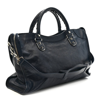 Balenciaga Chevre Silver Metallic Edge Hardware City Bleu Nuit Dark Sea 4 of 12