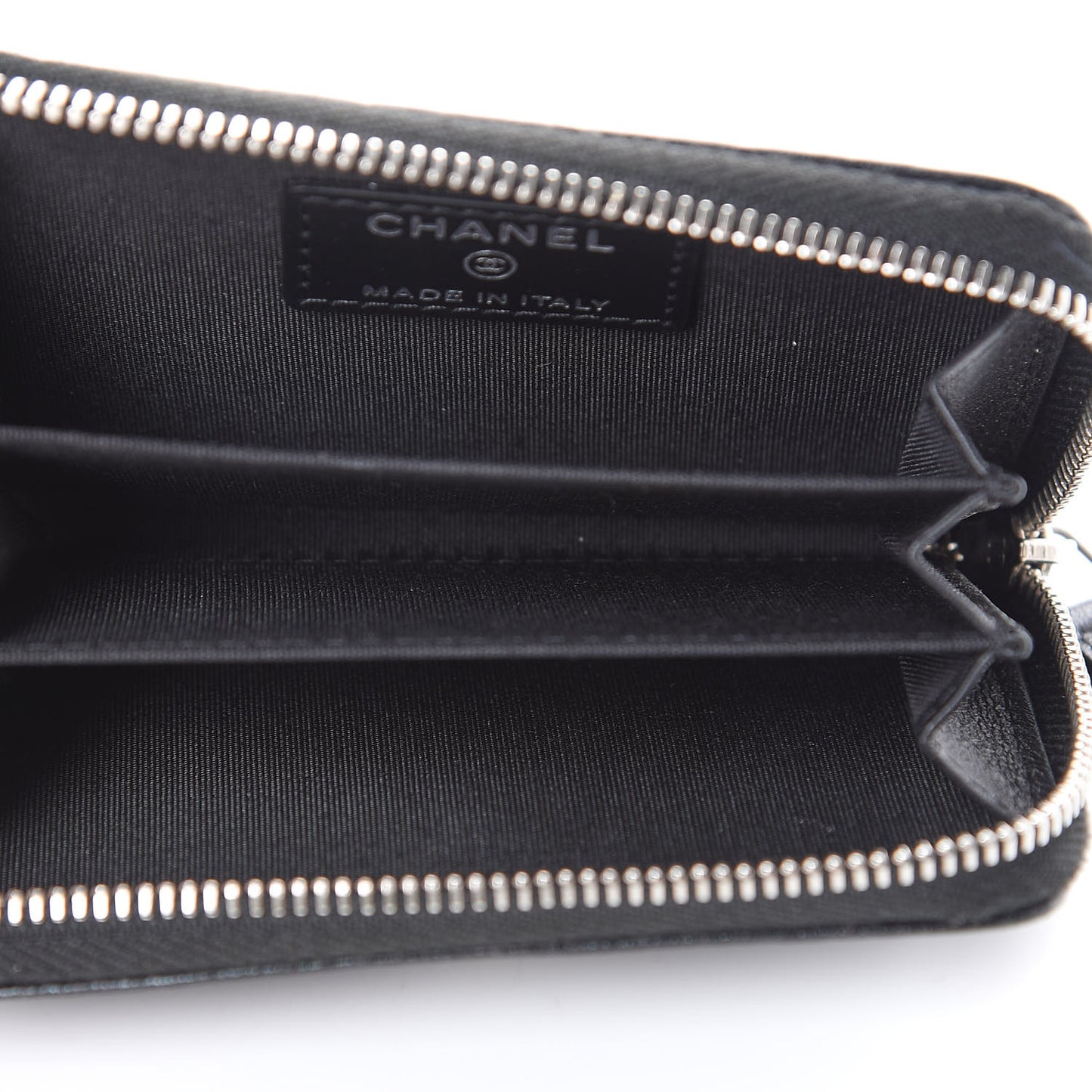 Goatskin Camellia Embossed Zip Coin Purse Black
