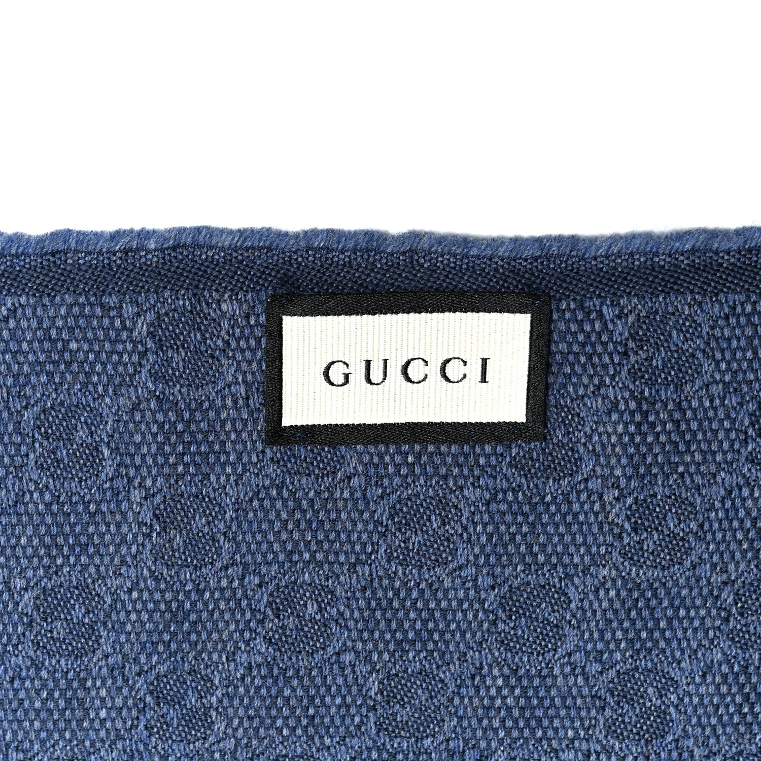 GUCCI GGロゴ デニムブルー リバーシブル マフラー Gucci Wool Silk GG Monogram Web Verbiere Fringe Scarf Navy Blue